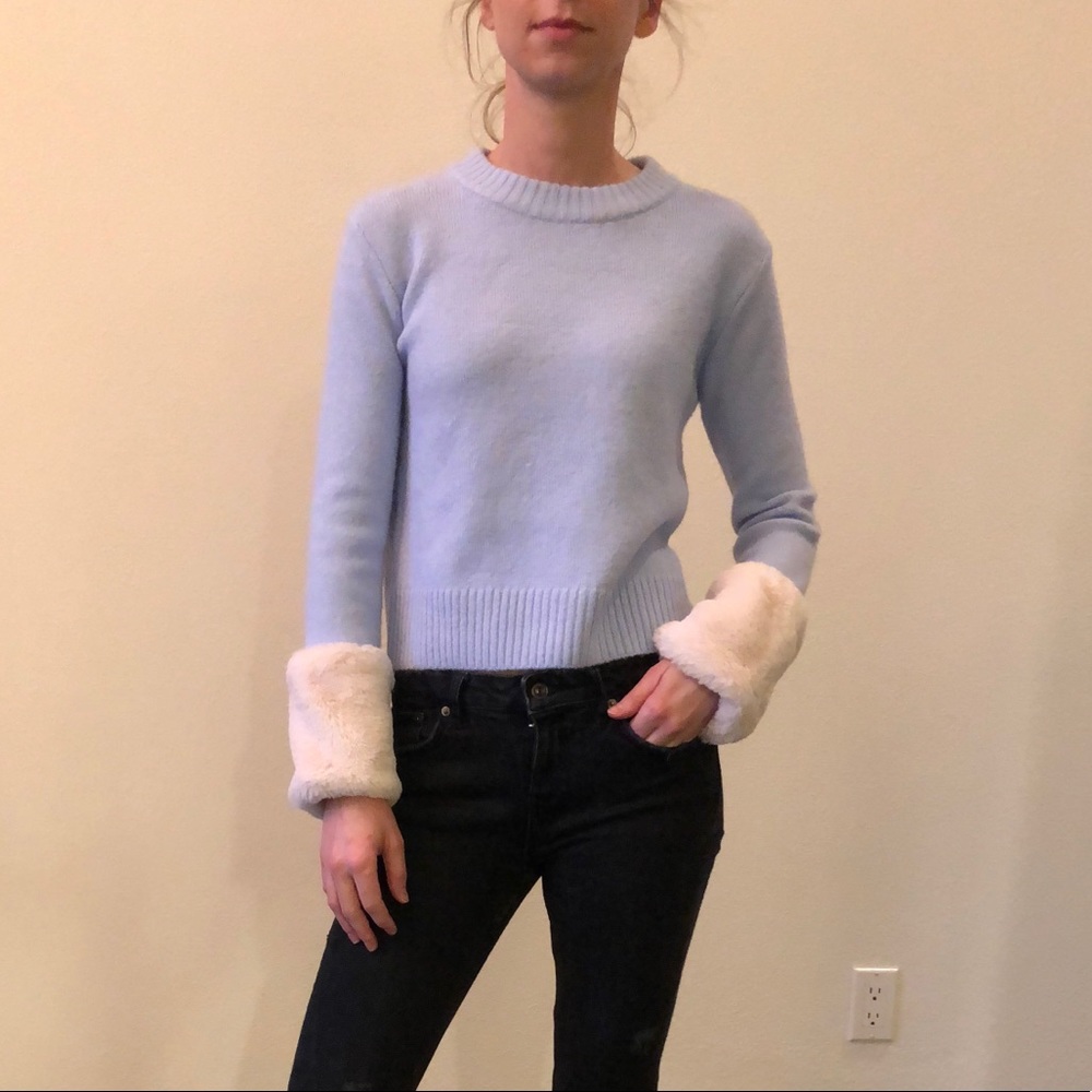 Long Crop Sweater with Furry Sleeves